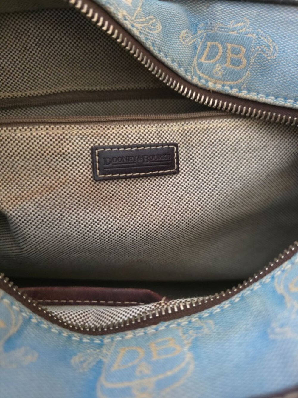 Dooney & Bourke East/West Blue & Brown Canvas Logo Tote w/ Matching Coin Pouch - Picture 11 of 14